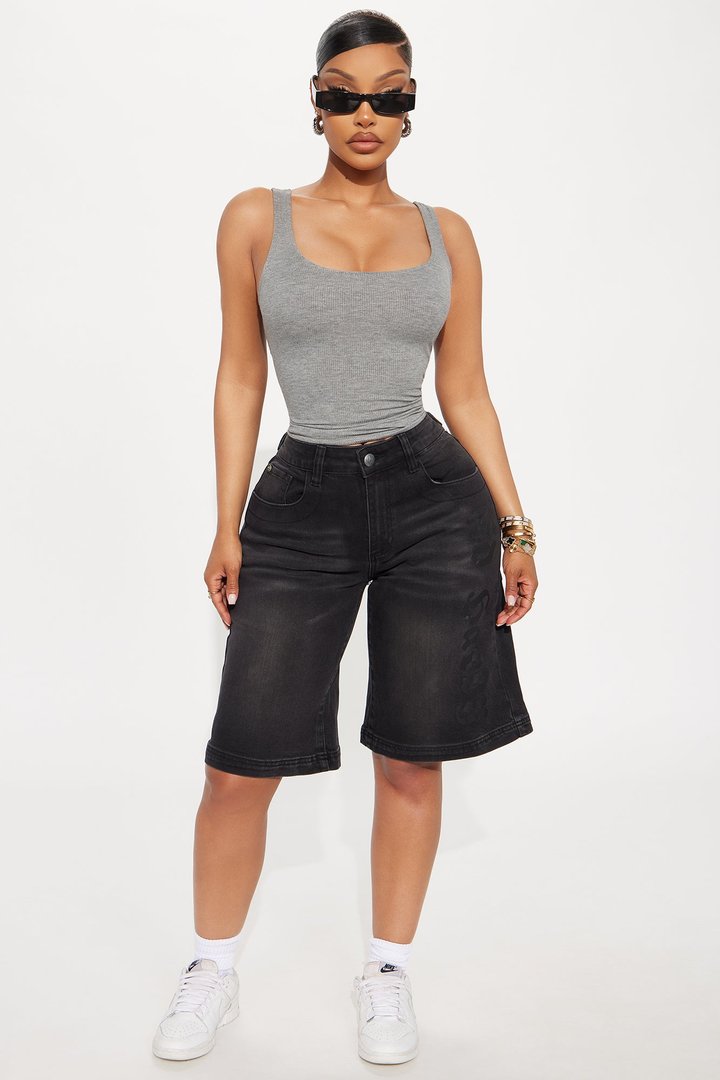 Madison Basic Square Neck Tank Top - Dark Grey