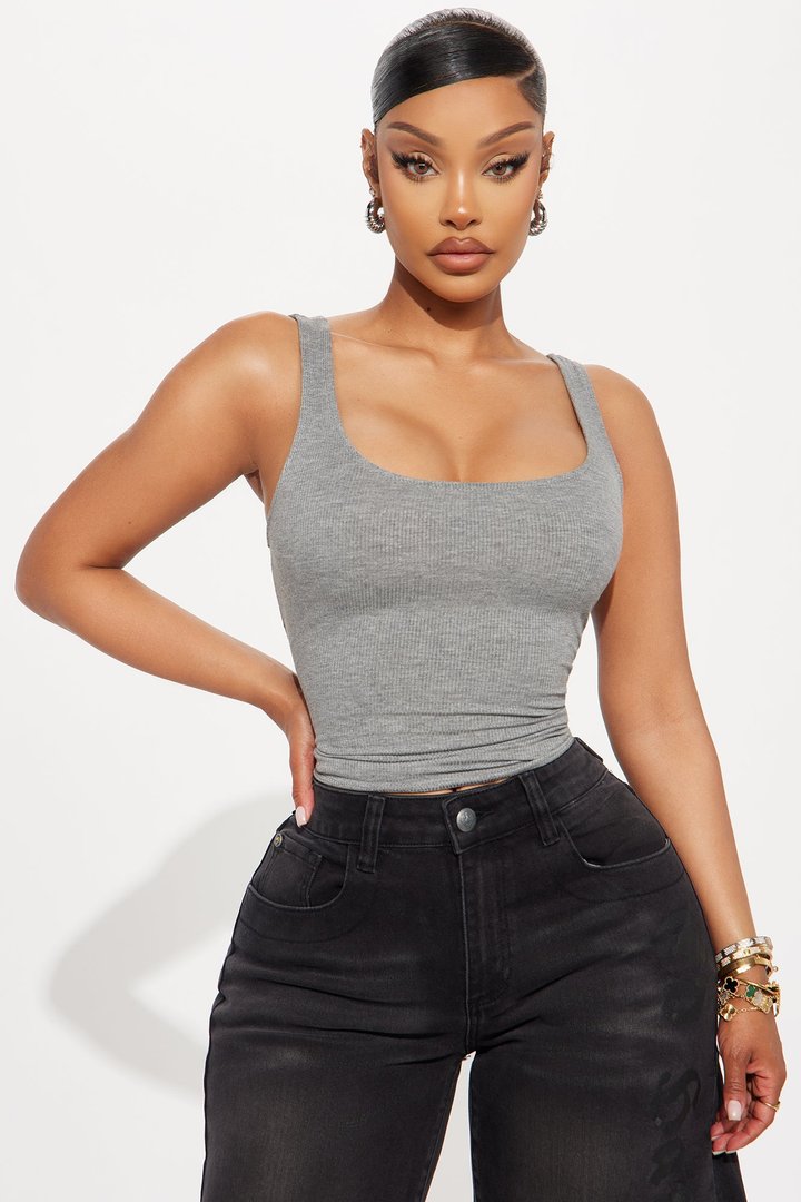 Madison Basic Square Neck Tank Top - Dark Grey
