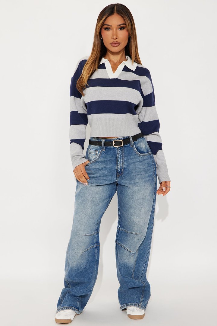 Stripes On Stripes Polo Sweater - Grey/combo