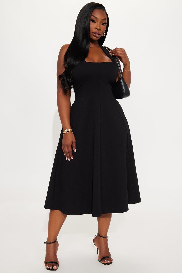 Mabel Ponte Midi Dress - Black
