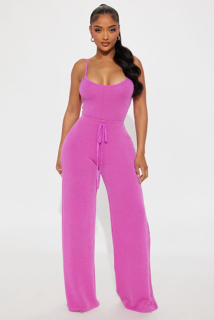 Paulette Ribbed Bodysuit Pant Set - Magenta