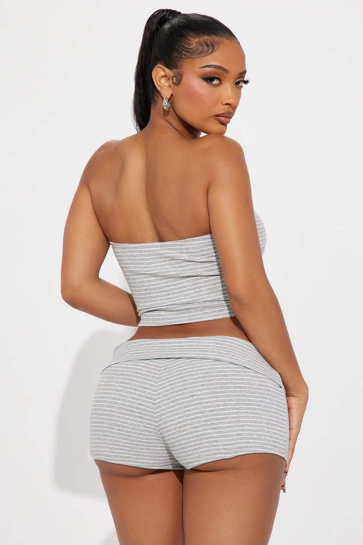 Sammie Stripe Foldover Waist Short Set - Heather Grey