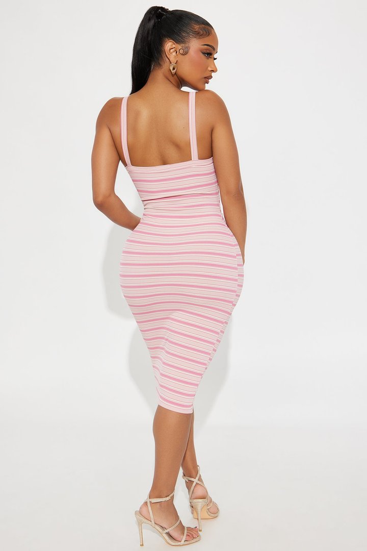 Jovana Striped Ribbed Midi Dress - Pink/combo