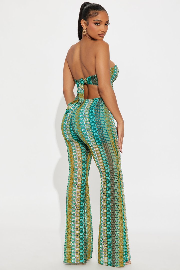 Retro Heat Crochet Pant Set - Teal