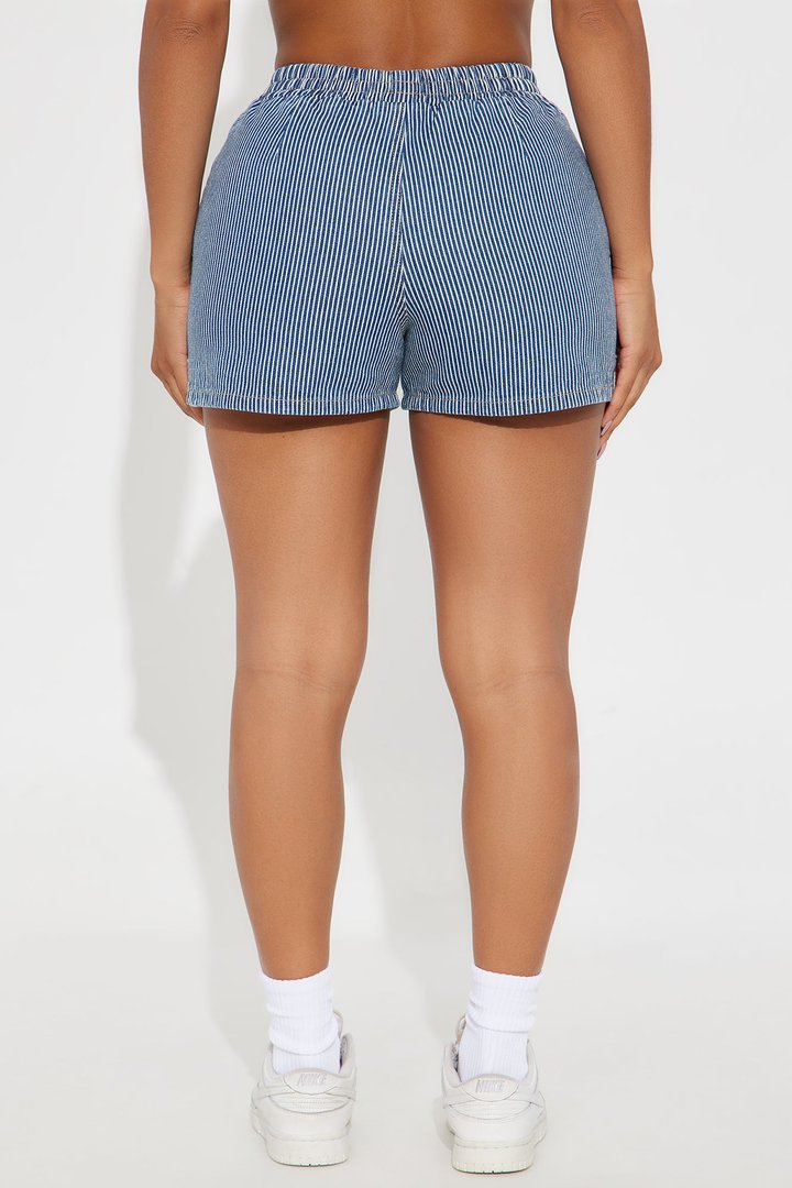 On My Way Out Boxer Denim Shorts - Dark Wash