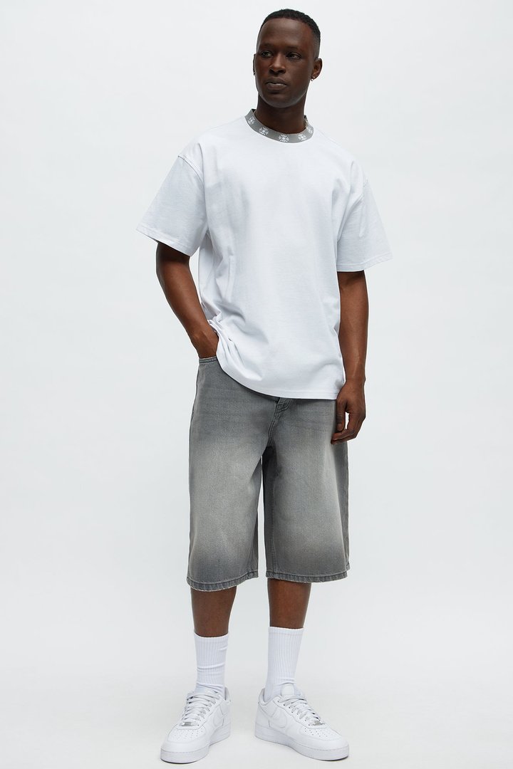 Baggy Shadowline Denim Short - Grey