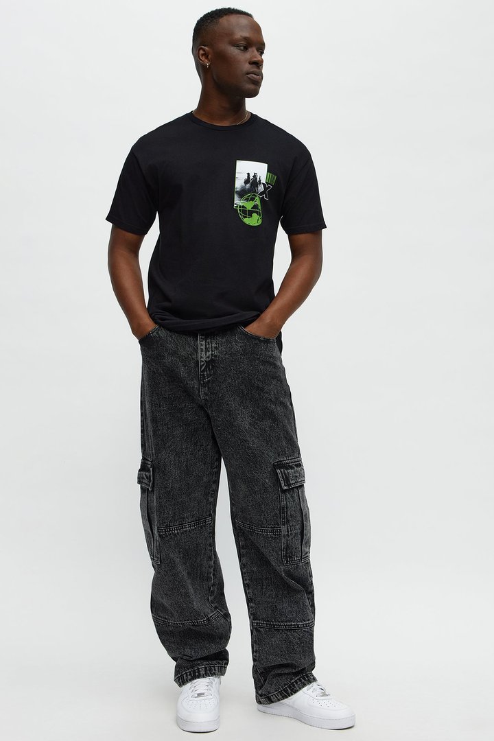 Baggy Minor Panel Cargo Jeans - Black Wash