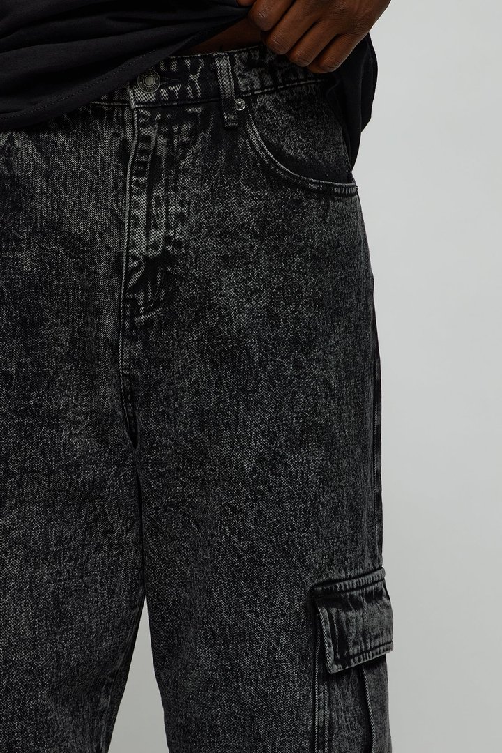 Baggy Minor Panel Cargo Jeans - Black Wash