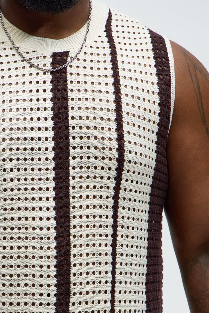 Multistriped Knit Muscle Tee - Cream/combo