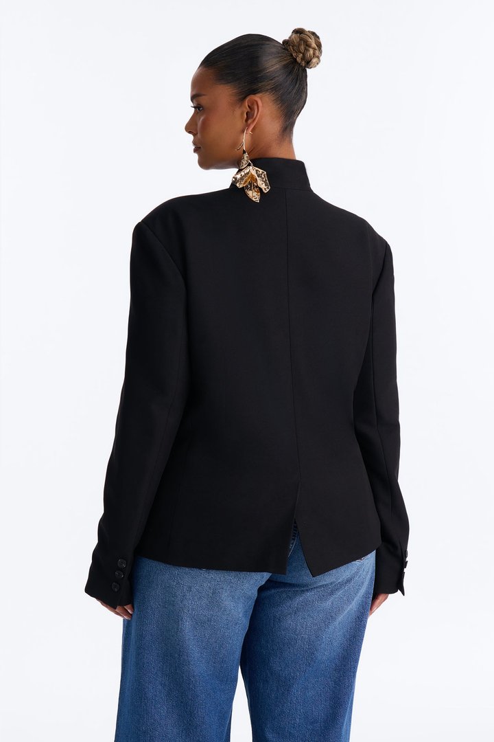 Gianna Cross Front High Collar Open Blazer - Black