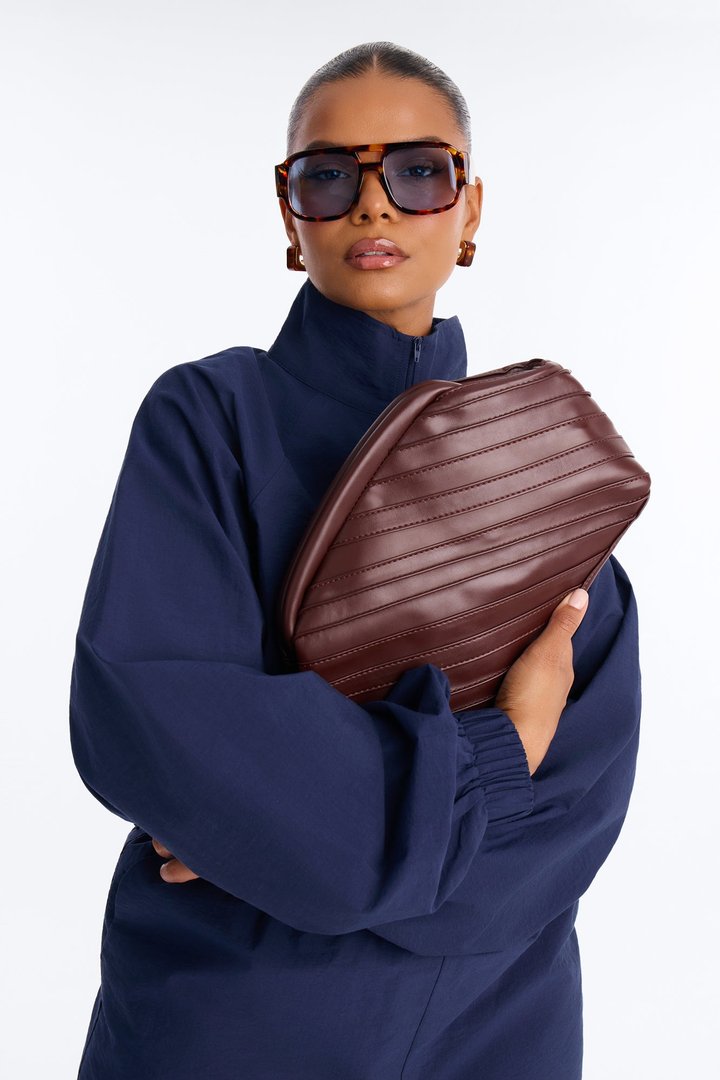 Stay In Your Lane Faux Leather Clutch Handbag - Brown
