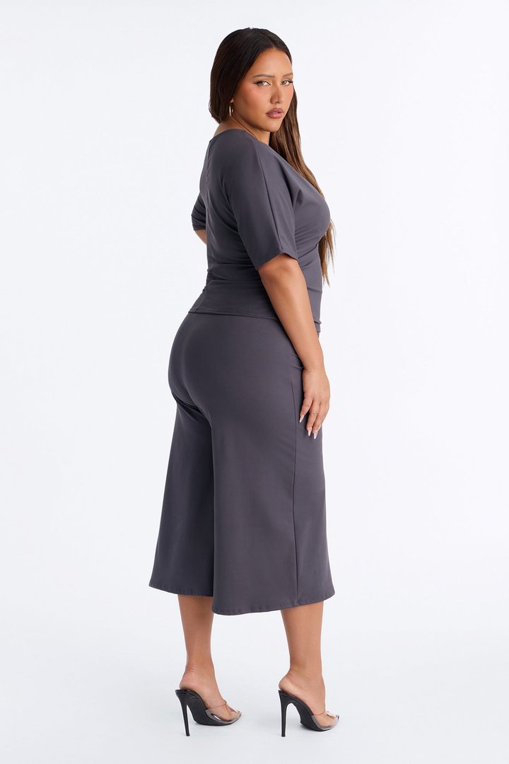 Amelie Tie Front Gaucho Pant Set - Charcoal