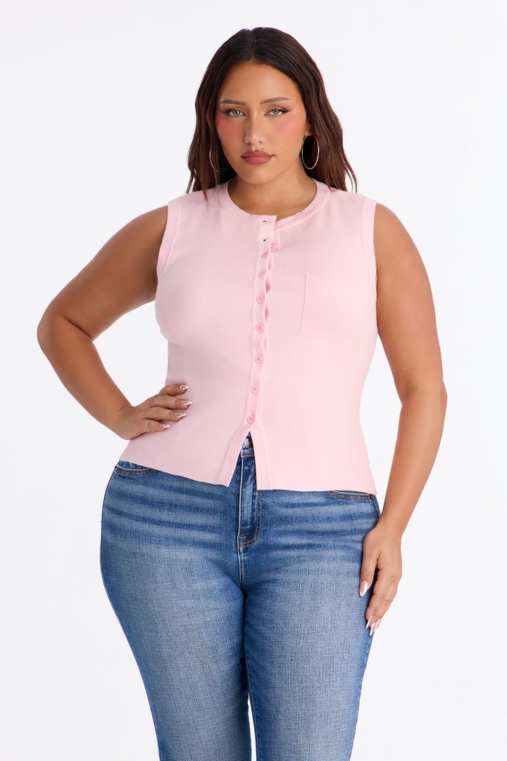 Leona Button Up Sweater Top - Light Pink