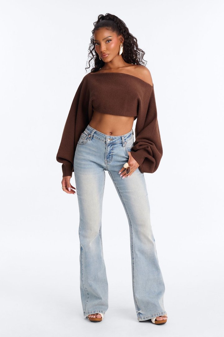 Love Away One Shoulder Sweater Top - Chocolate