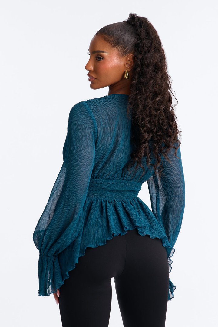 Romantic Drift Plisse Top - Teal