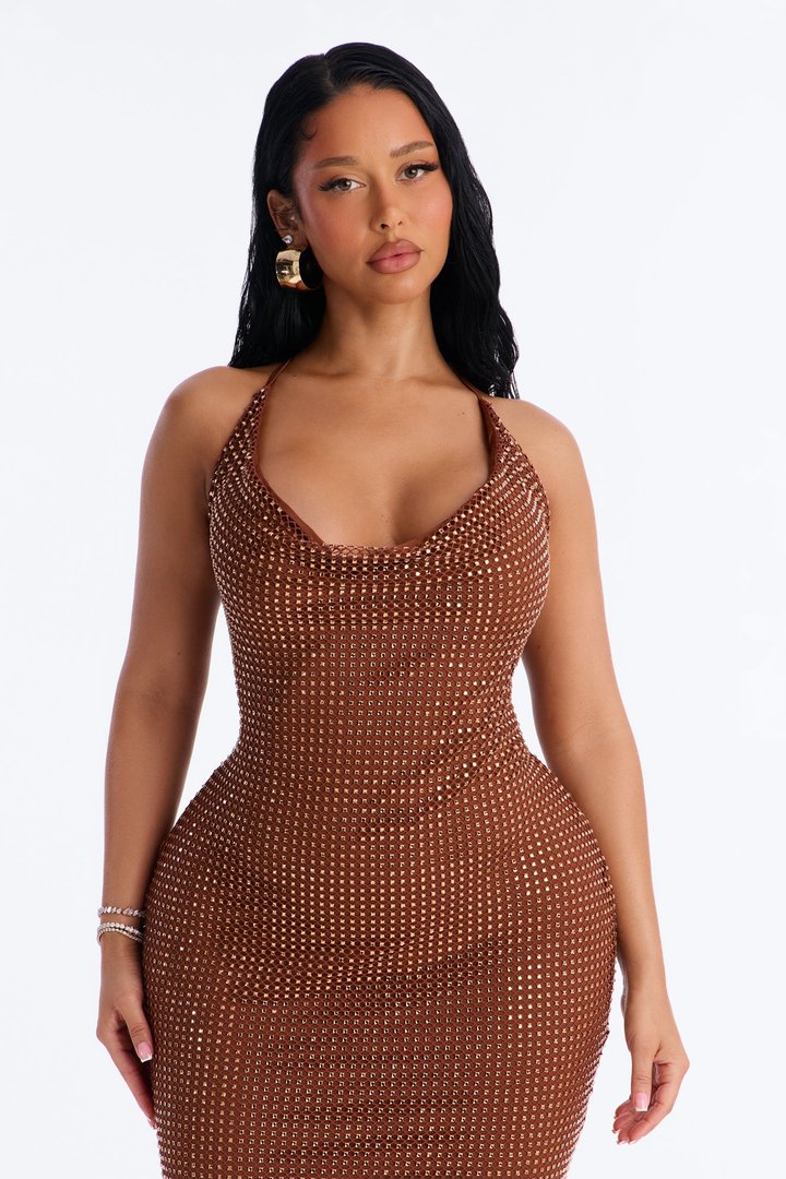 Handle The Curves Embellished Maxi Dress - Brown