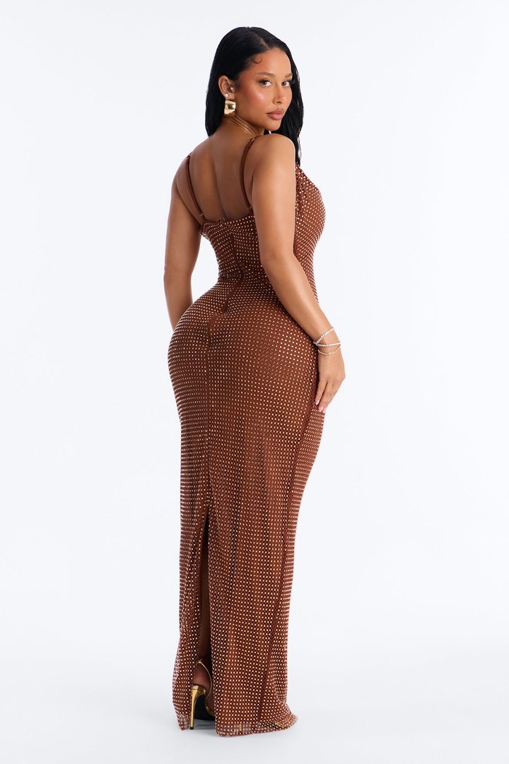 Handle The Curves Embellished Maxi Dress - Brown