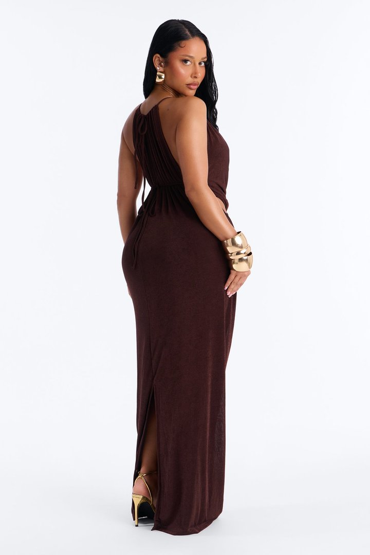 Alena Draped Maxi Dress - Brown