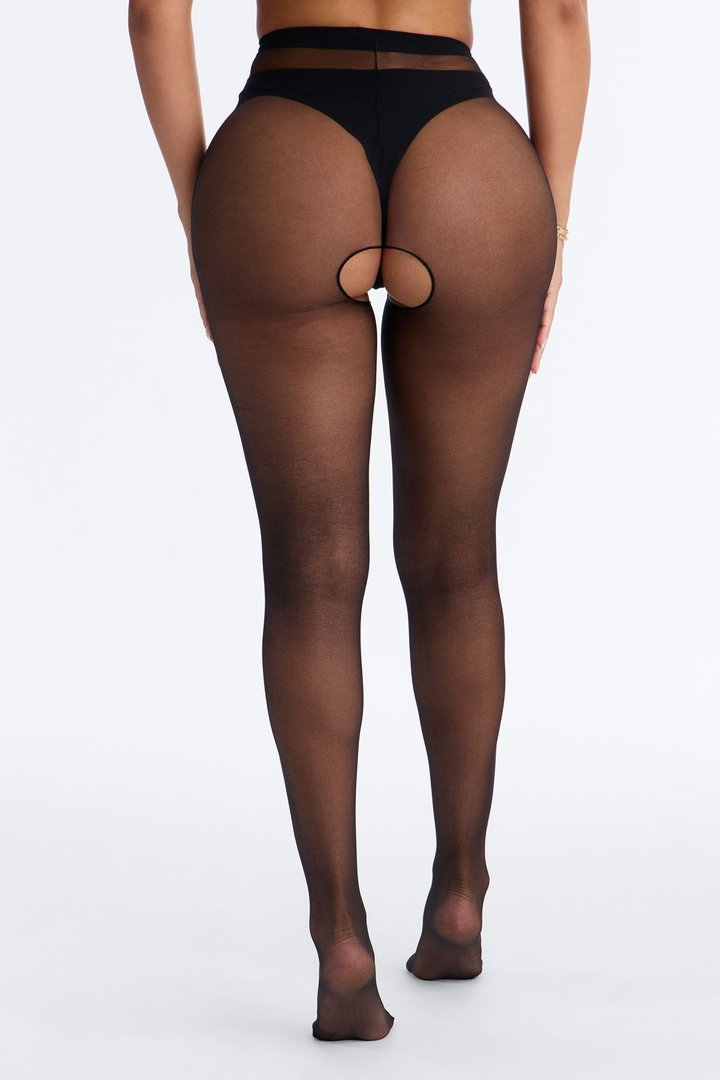 See It Through Crotchless Sheer Tights - Black