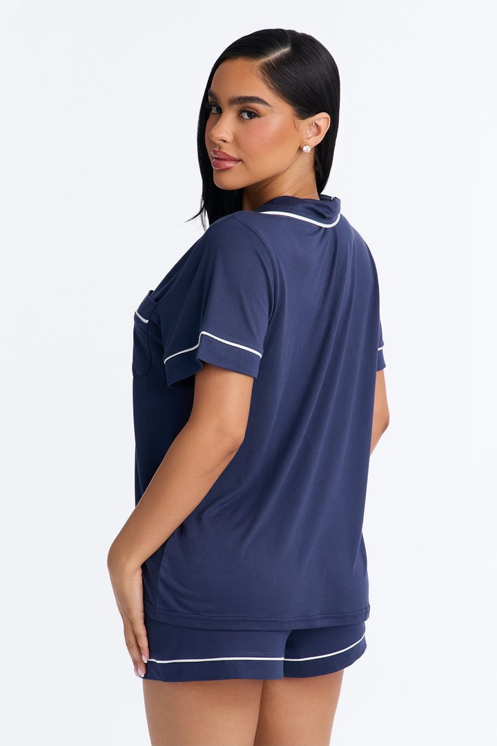 In The Morning PJ Short Sleeve Short Set - Navy
