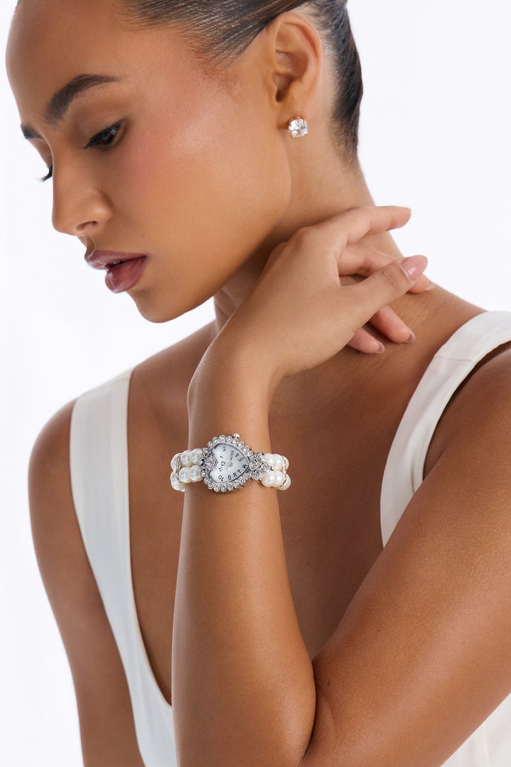 It's A Date Heart Watch - White/Silver