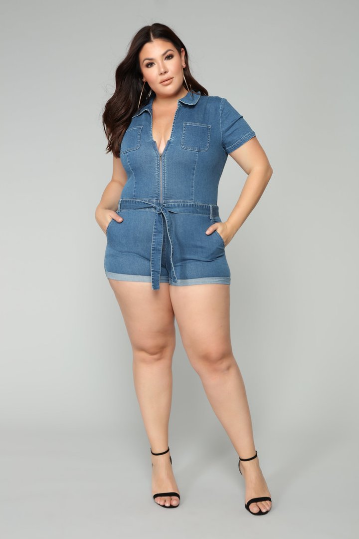 Down For You Denim Romper - Medium Wash