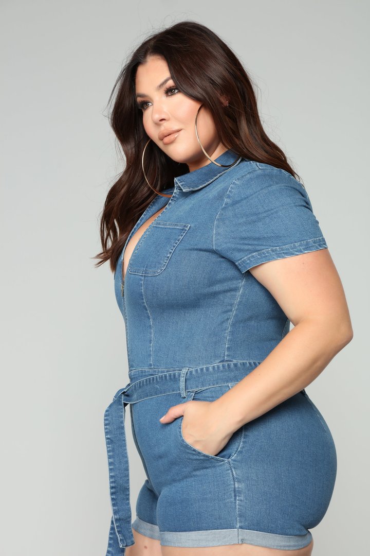 Down For You Denim Romper - Medium Wash