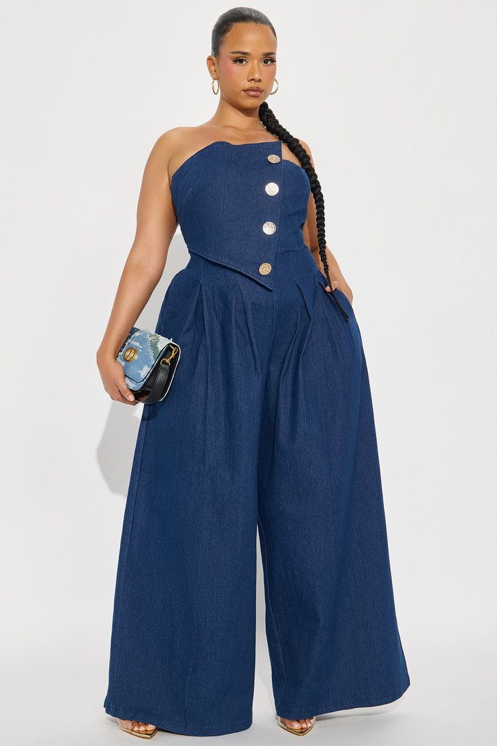 Monique Strapless Denim Jumpsuit - Denim
