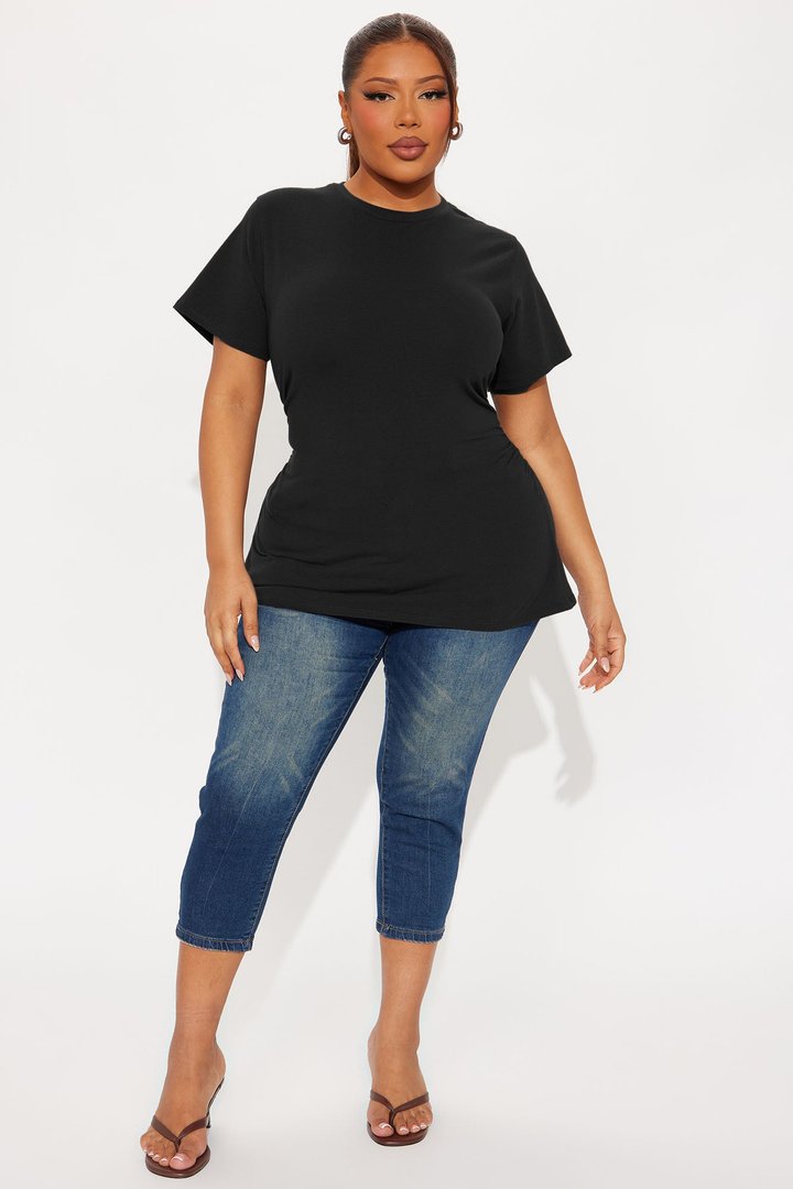 Simply Me Ruched Short Sleeve T-Shirt - Black