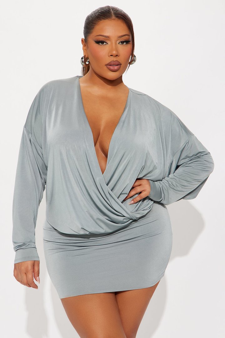 Odette Long Sleeve Mini Dress - Slate Grey