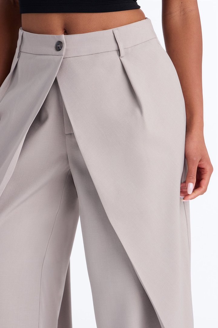 Margaret Solid Wide Leg Front Wrap Trouser Pant - Light Grey