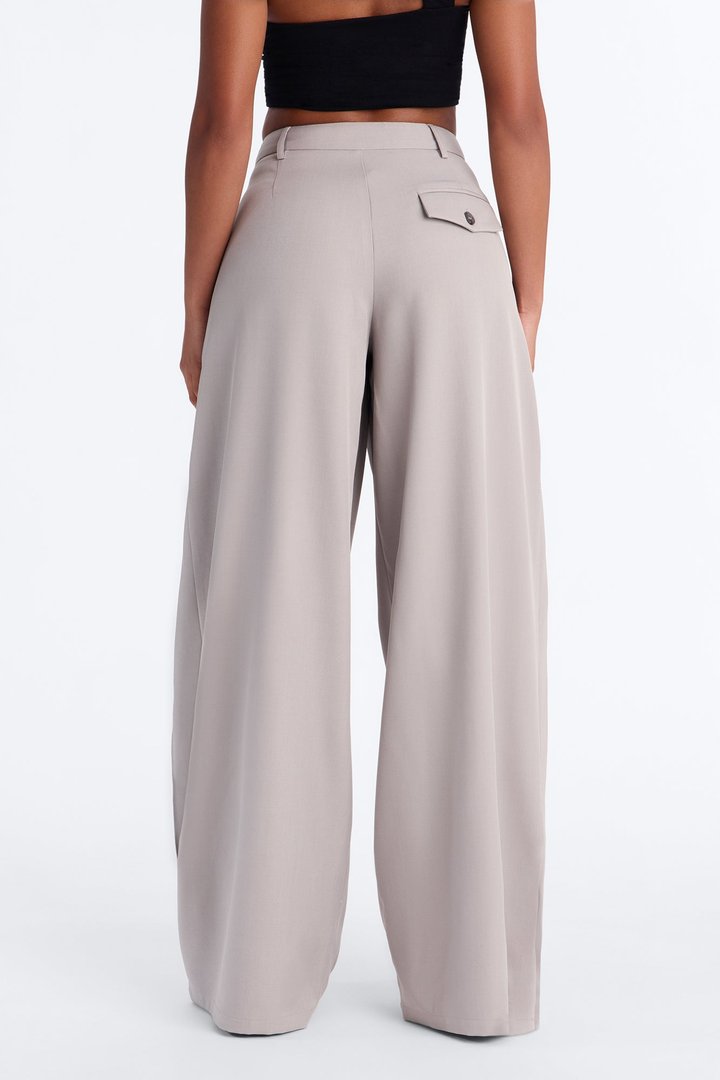 Margaret Solid Wide Leg Front Wrap Trouser Pant - Light Grey