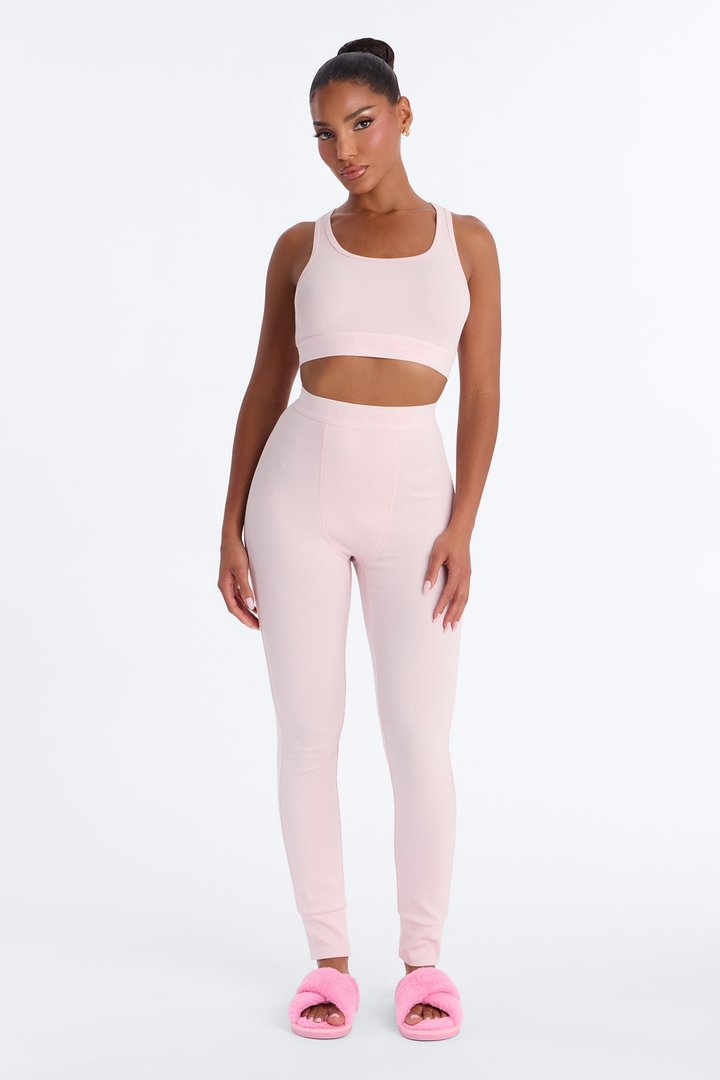 FN Mood Racerback Bra And Legging 2 Piece Ribbed Cotton Set - Blush