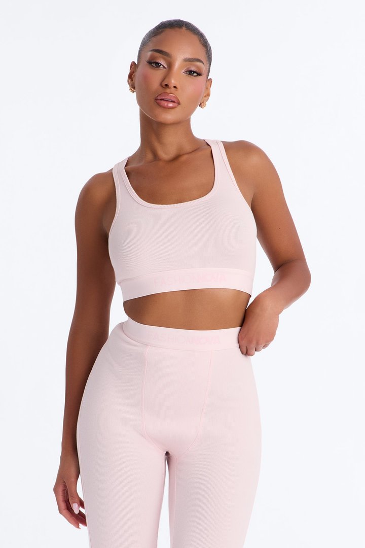 FN Mood Racerback Bra And Legging 2 Piece Ribbed Cotton Set - Blush