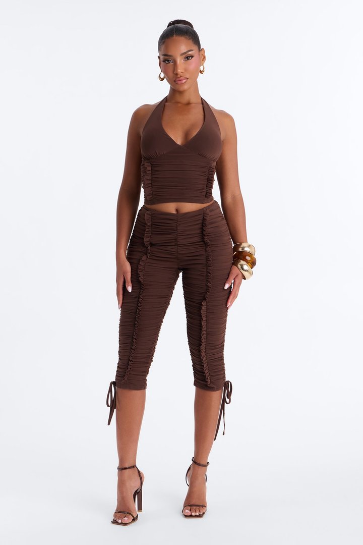Laced With Love Mesh Capri Set - Chocolate