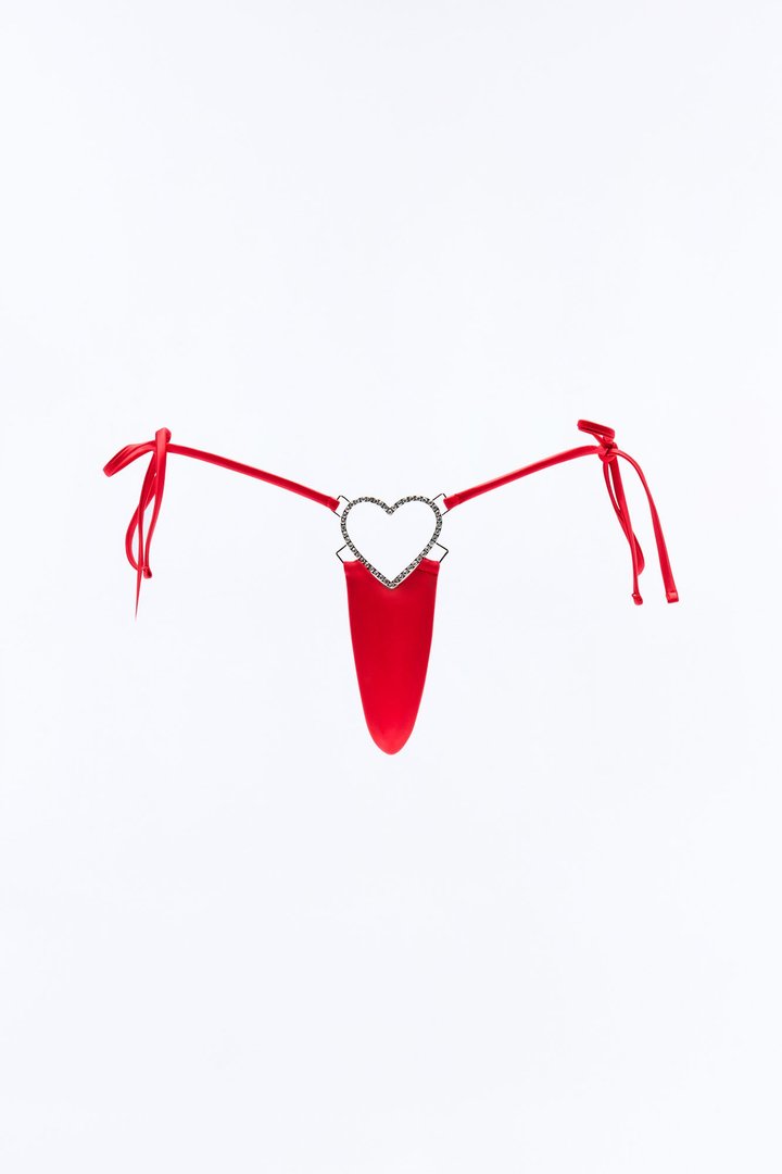 Love Everything Rhinestone Hardware Strappy G-String Panty - Red