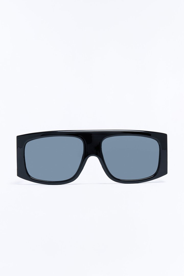 Metallic Flames Flat Top Square Frame Sunglasses - Black/Black