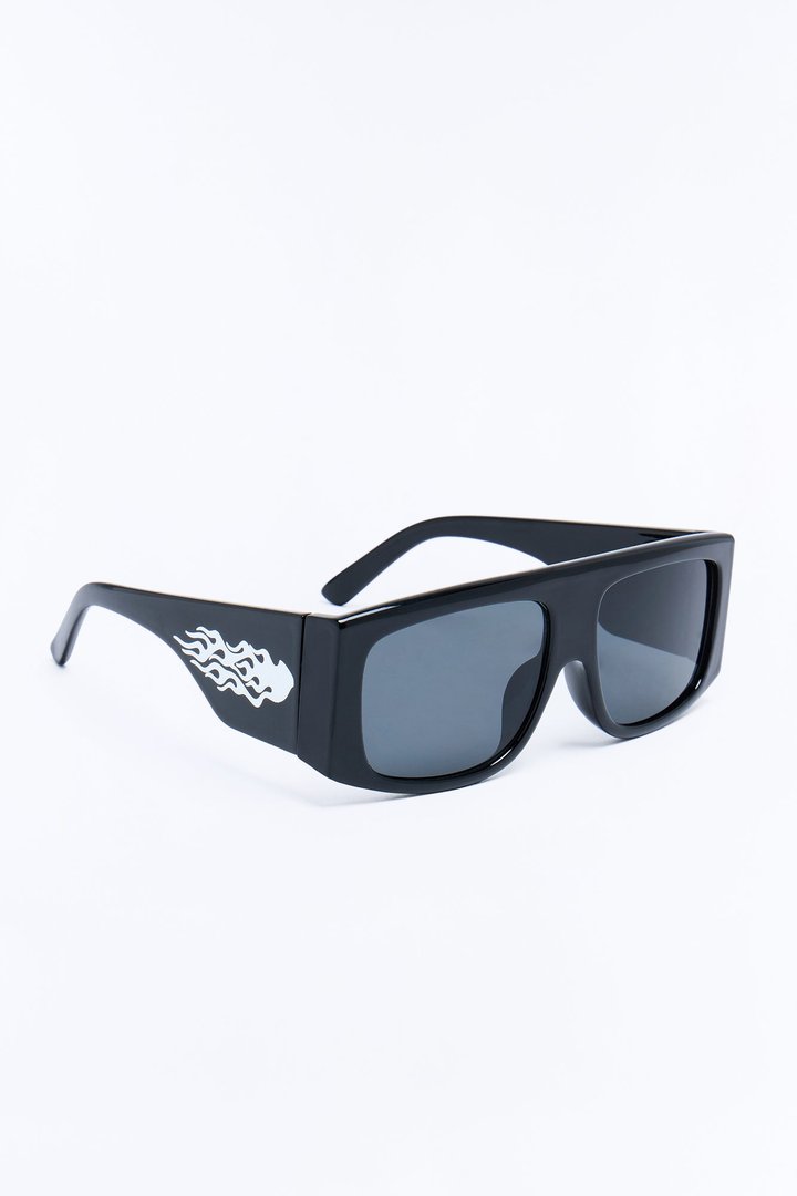 Metallic Flames Flat Top Square Frame Sunglasses - Black/Black