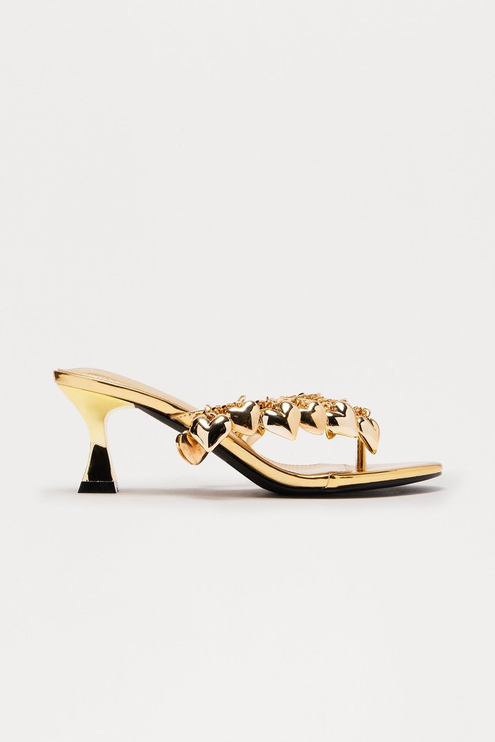 Renea Heart Thong Mules - Gold