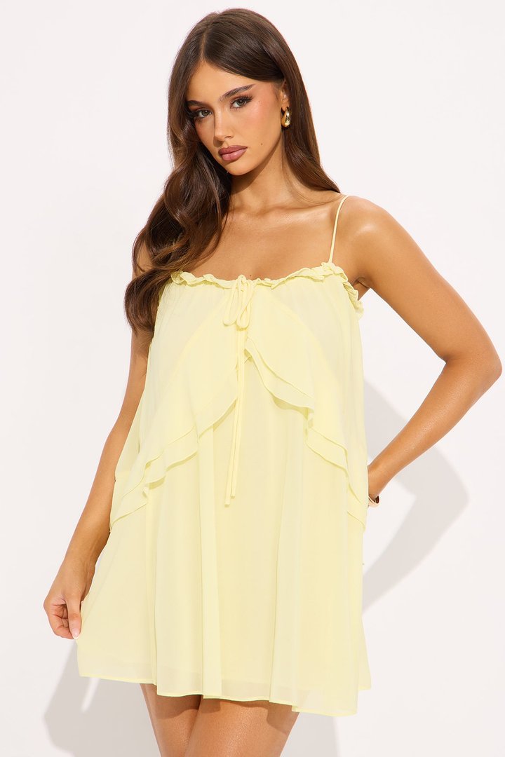 Hana Ruffle Chiffon Mini Dress - Yellow