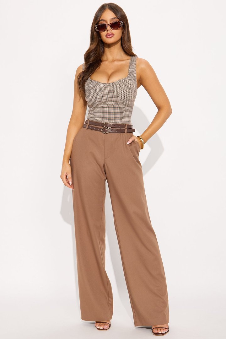 My New Obsession Belted Wide Leg Trouser Pant - Brown