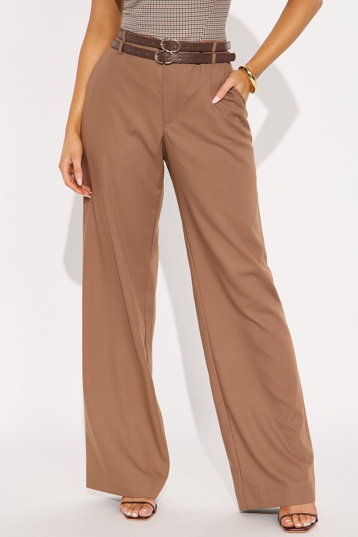 My New Obsession Belted Wide Leg Trouser Pant - Brown