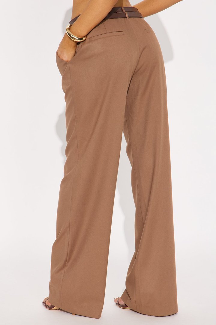 My New Obsession Belted Wide Leg Trouser Pant - Brown