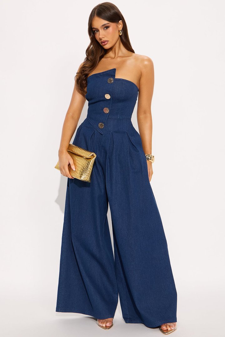 Monique Strapless Denim Jumpsuit - Denim