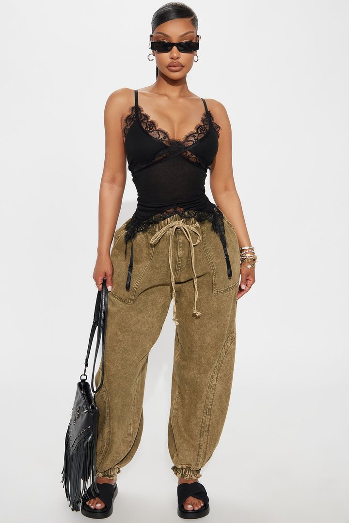 Alicia Washed Jogger Twill Pant - Olive