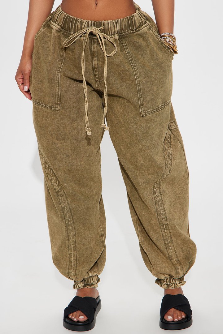 Alicia Washed Jogger Twill Pant - Olive
