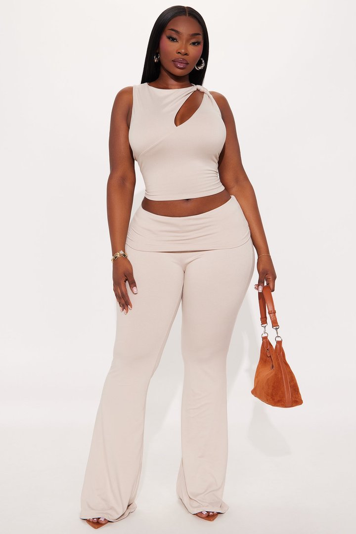 Day At A Time Double Lined Flare Pant Set - Taupe