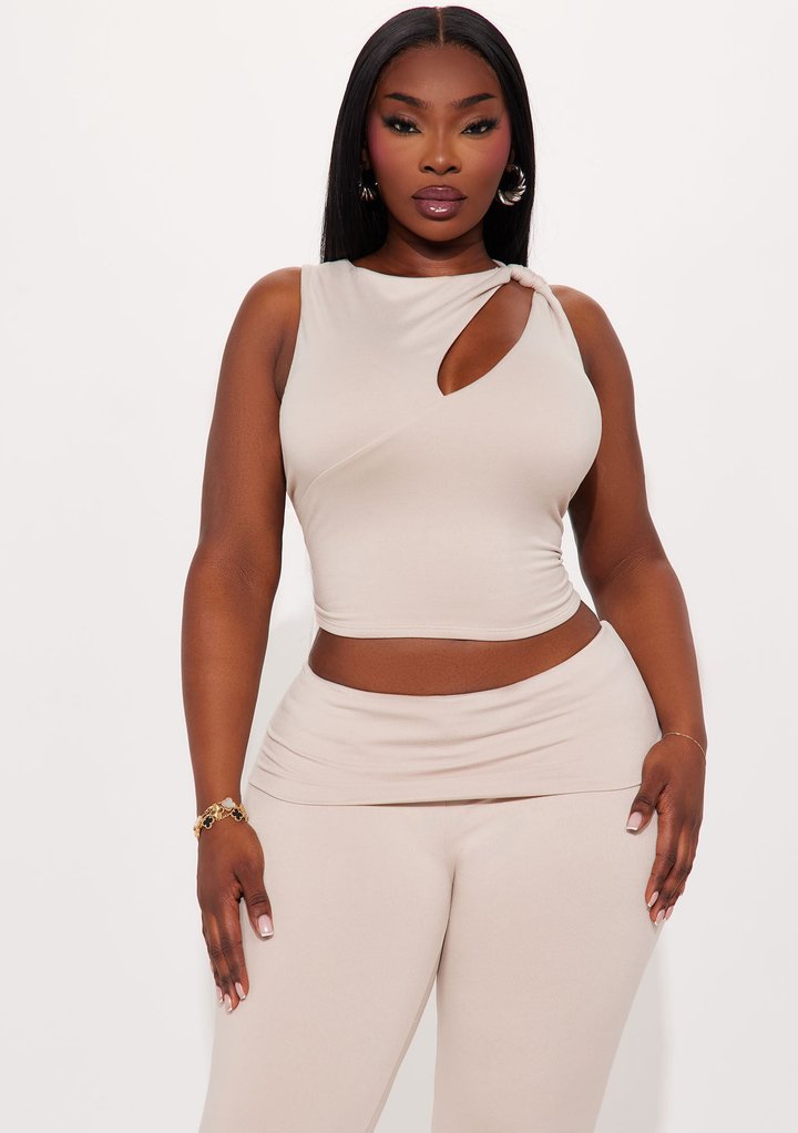 Day At A Time Double Lined Flare Pant Set - Taupe