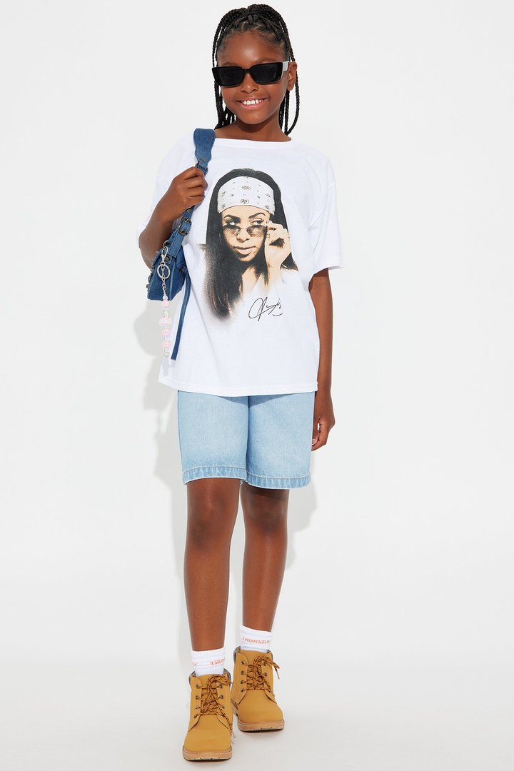Mini Aaliyah Washed Oversized Tee - White