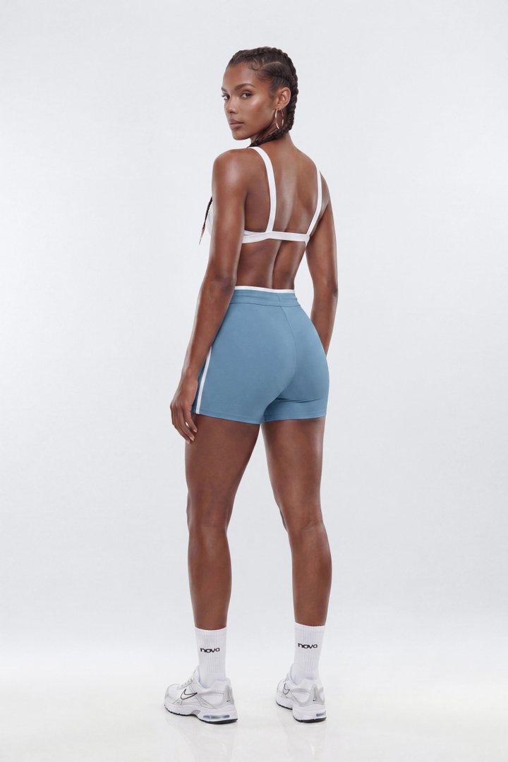 ProStretch™ 4″ Contrast Trim High Rise Biker Short - Soft Indigo